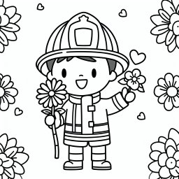 Fröhlicher Blumenmann – Tags: Feuerwehrmann, Ausmalbild, Blume, Held, Kreativität.