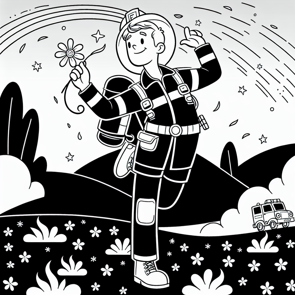 Tanzen mit Feuerwehrmann - fröhlich, Feuerwehrmann, Herbstabend, Tanz mit Blume