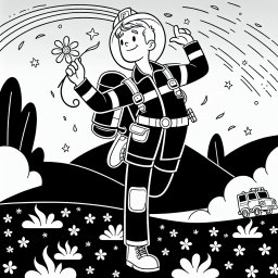 Tanzen mit Feuerwehrmann - fröhlich, Feuerwehrmann, Herbstabend, Tanz mit Blume