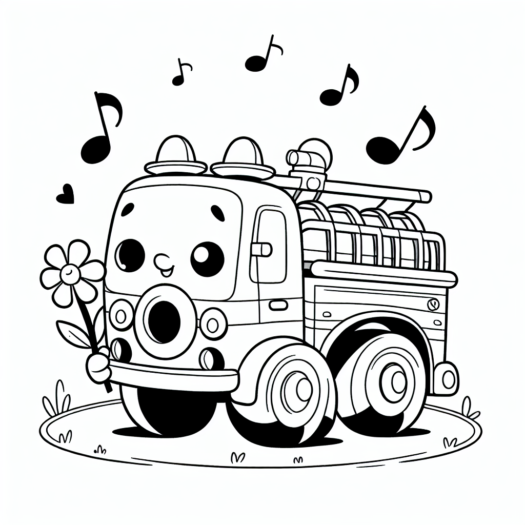 Neugieriger Klangwagen - Feuerwehrauto, Ausmalbild, Cartoons, Kinderkunst, Fantasie
