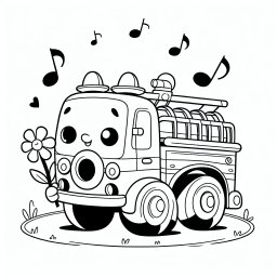Neugieriger Klangwagen - Feuerwehrauto, Ausmalbild, Cartoons, Kinderkunst, Fantasie