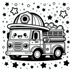 Fröhliches Feuerwehrauto – Tags: Feuerwehrauto, Ausmalspaß, Kinderkreativität, Abenteuer, Sirenenton