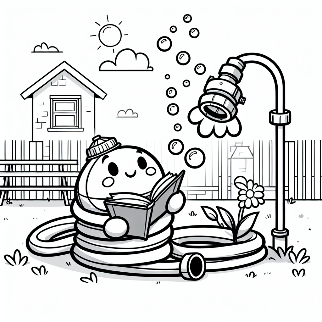 Lesender Gartenschlauch - Gartenschlauch, Malbuch, Spielplatz, Sommer, Seifenblasen
