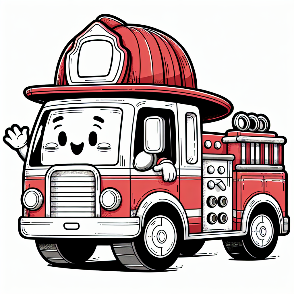 Winkender Löscher - #Feuerwehr #Feuerwehrwagen #Ausmalbild #Kinder #Cartoon