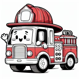 Winkender Löscher - #Feuerwehr #Feuerwehrwagen #Ausmalbild #Kinder #Cartoon