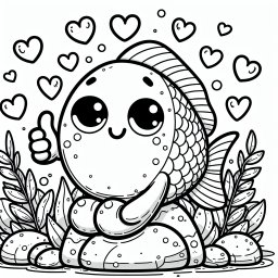 Lustiger Herzfisch - Fische, Malbuch, Kreativität, Kinder, Ausmalen
