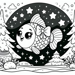 Fröhlicher Fischfreund - Fisch, Unterwasserwelt, Ausmalbild, Schleife, Tannenbaum