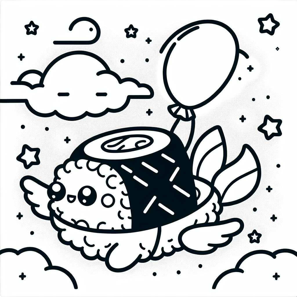 Willkommen in der fantasievollen Welt des Malens! Heute treffen wir auf ein fliegendes Sushi, das auf eine abenteuerliche Reise geht. Stell dir vor, ein Sushi, das normalerweise auf deinem Teller liegt, schwebt jetzt mutig am Himmel, gehalten von einem bunten Ballon. Es fliegt durch eine Nacht voll funkelnder Sterne, die nur darauf warten, von dir ausgemalt zu werden!
Dieses Bild bietet dir die Möglichkeit, deiner Kreativität freien Lauf zu lassen. Die klaren schwarzen Linien machen es einfach, die Formen zu erkennen und auszumalen. Du kannst entscheiden, welche Farben das fliegende Sushi und der Ballon haben sollen. Vielleicht wird das Nori-Blatt des Sushi grün wie ein saftiger Wald oder das Reisbett schneeweiß wie ein schimmernder Berggipfel. Die funkelnden Sterne könnten in Gold, Silber oder jeder anderen Farbe strahlen, die du dir vorstellen kannst.
Wusstest du, dass Sushi ursprünglich aus Japan kommt und dort eine der beliebtesten Speisen ist? Es besteht meist aus Reis, Fisch oder Gemüse und ist sehr gesund. Aber heute darf es auch mal fliegen! Lass deiner Fantasie freien Lauf und gestalte dieses Bild mit lustigen Details und bunten Farben. Viel Spaß beim Ausmalen!