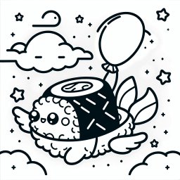 Fliegendes Sushilächeln – #FliegendesSushi #KreativesMalen #Ausmalspaß #Fantasieflug #Sternenabenteuer