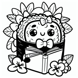 vergnügtes Lesesushi - Fliegendes Sushi, Ausmalbild, Kreativität, Cartoon, Spaß