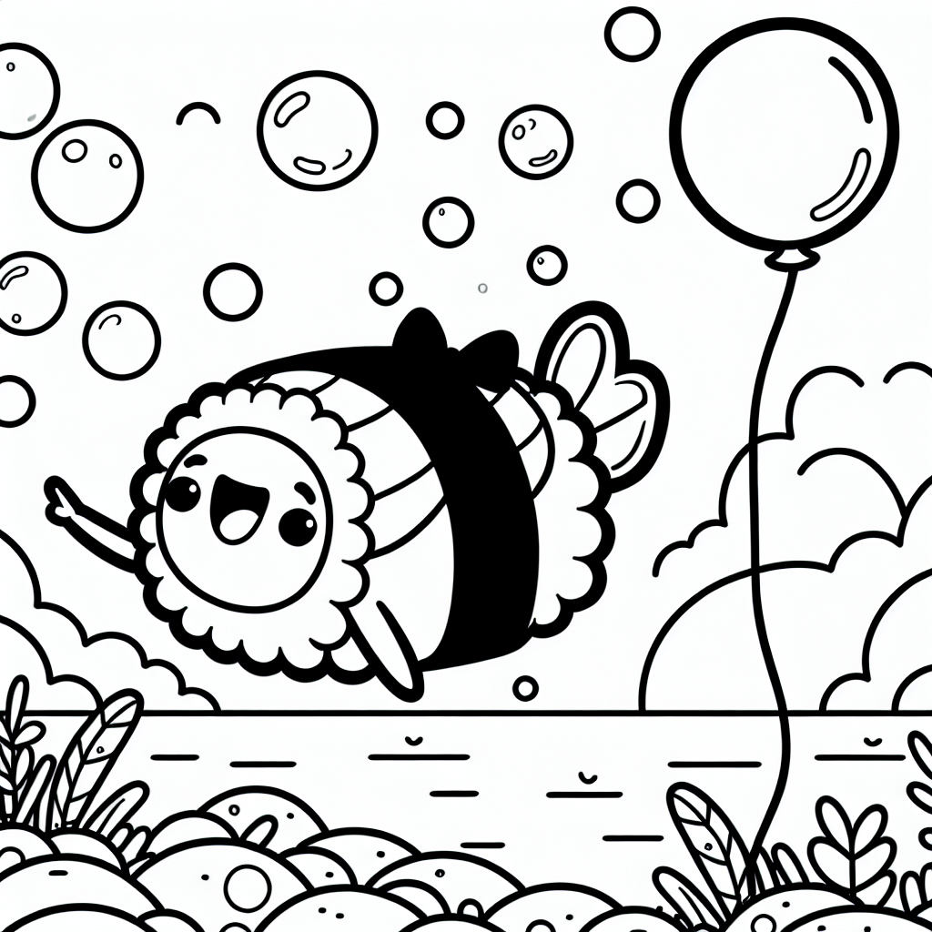 Lustiges Fliegendes Sushi - Fliegendes Sushi, Seeufer-Morgenmagie, bunter Ballon, Frühlingsfreude