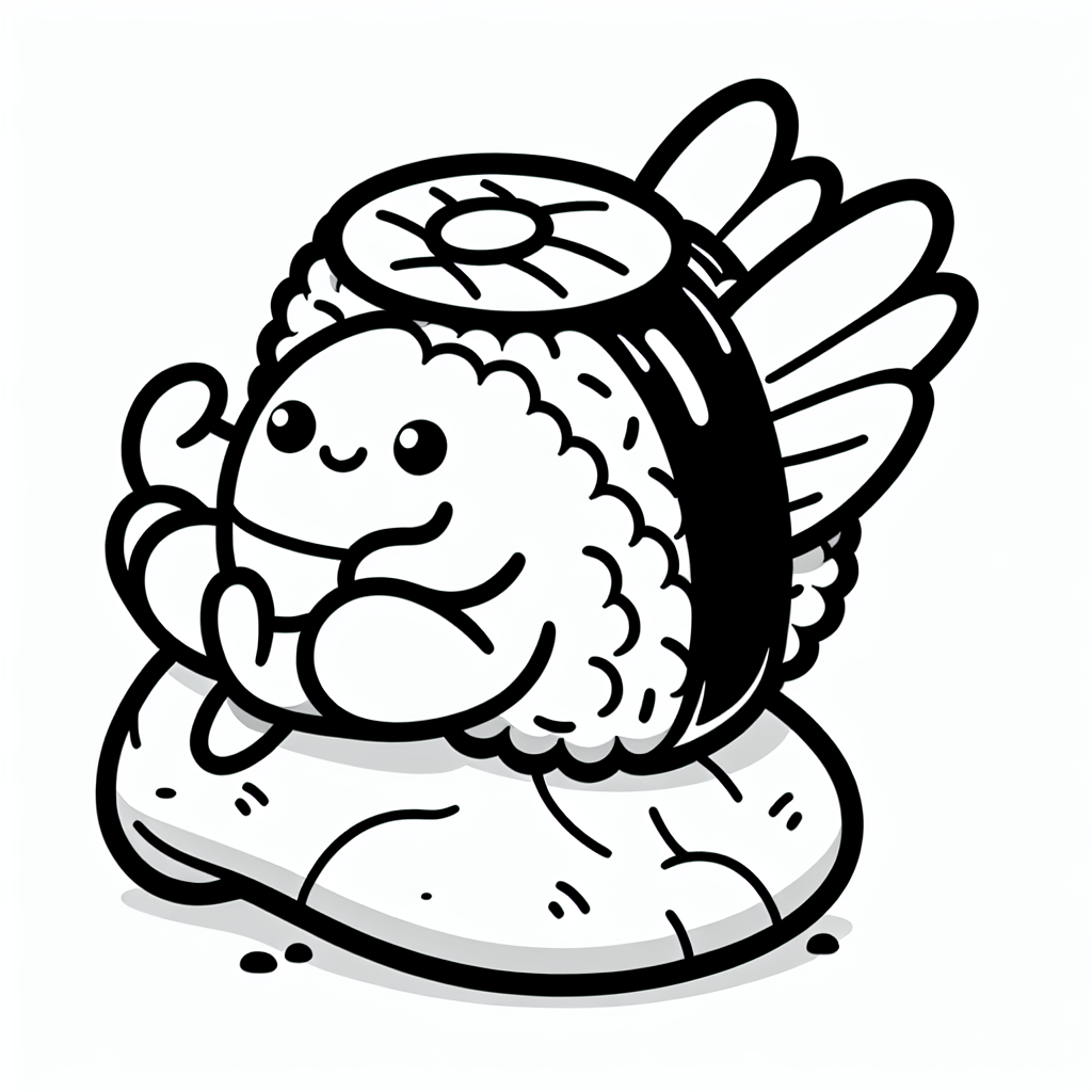 Willkommen in der magischen Welt des fliegenden Sushis! Auf diesem außergewöhnlichen Ausmalbild hat sich ein lustiges Sushi-Stück entschlossen, die Schwerkraft zu überwinden und es sich auf einem Felsen gemütlich zu machen. Dieses Bild wartet nur darauf, mit deinen Lieblingsfarben zum Leben erweckt zu werden! Die klaren schwarzen Linien helfen dir, innerhalb der großen Formen zu bleiben und bieten dir viel Platz für kreative Farbexperimente.
Wie wäre es, dem Sushi-Mantel eine leuchtend rote oder grüne Farbe zu geben? Vielleicht magst du das Nori-Blatt in einem satten Dunkelgrün einfärben. Das Innere des Sushis könnte in fröhlichem Orange oder Pink strahlen. Und was ist mit dem Felsen? Hast du schon einmal einen kunterbunten Felsen gesehen? Jetzt hast du die Gelegenheit, ihn in allen Regenbogenfarben zu gestalten!
Dieses einfach gehaltene Bild mit minimalen Details lädt dich ein, deiner Fantasie freien Lauf zu lassen. Verwandle das fliegende Sushi in einen farbenfrohen Leckerbissen, der über den Wolken schwebt.