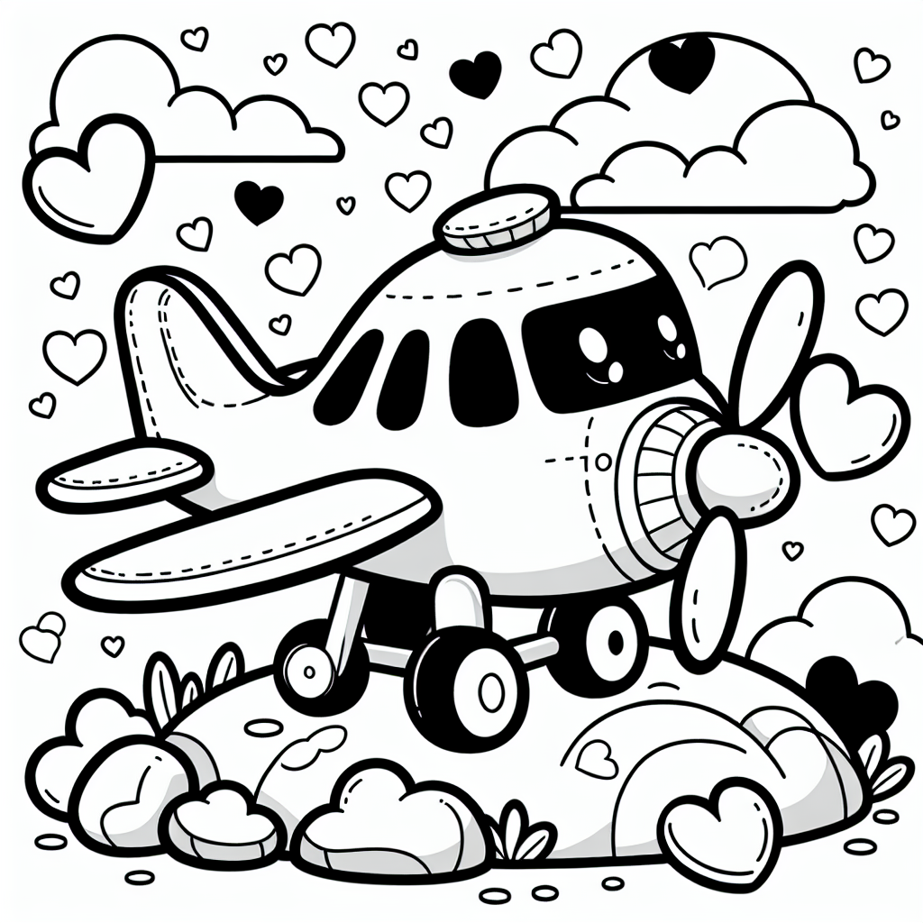 Fröhlicher Felsenflieger - Ausmalbild, Flugzeug, Pilot, Comic-Stil