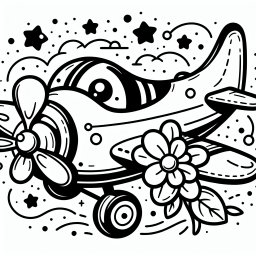 verspieltes Blumenflugzeug – Tags: #Flugzeug, #Ausmalen, #Kinder, #Kreativität, #Spaß