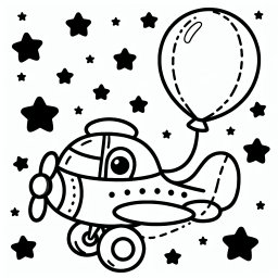 Neugieriger Sternflieger – Tags: #Flugzeug #Ballon #Sterne #Kreativität #KinderMalvorlage