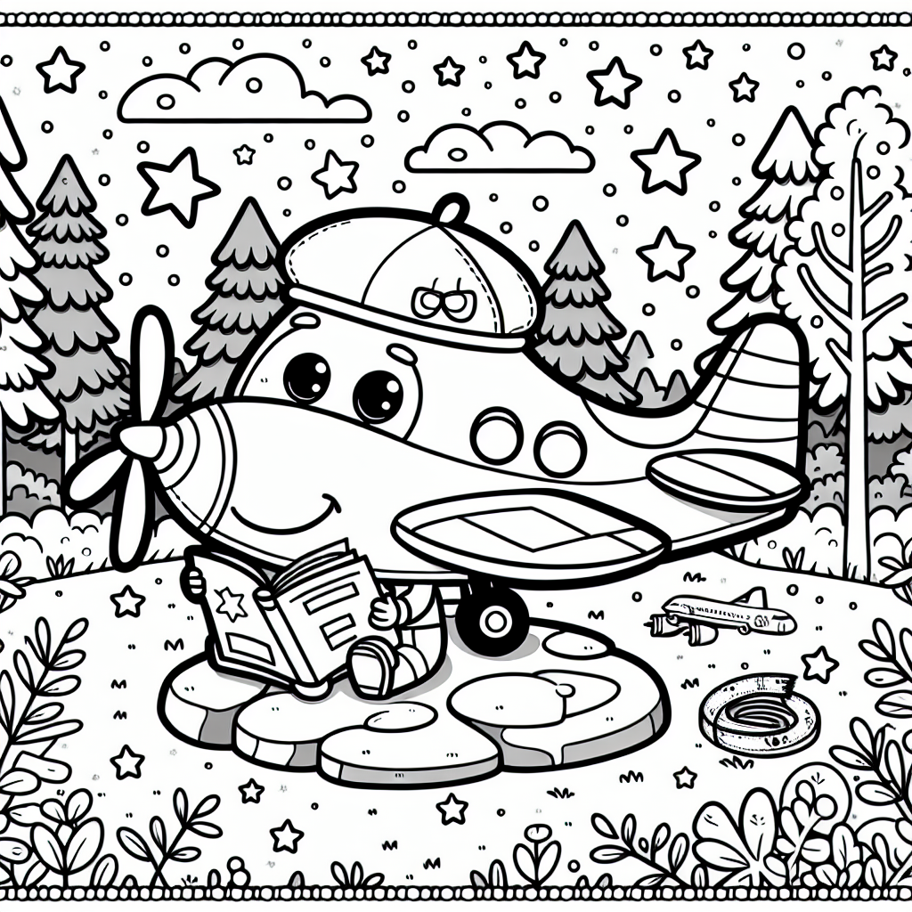 Lesendes Flugzeug-Abenteuer - Herbstwald, kleines Flugzeug, Lesespaß, Abenteuerlustig, Sternenhimmel