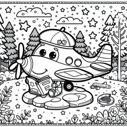 Lesendes Flugzeug-Abenteuer - Herbstwald, kleines Flugzeug, Lesespaß, Abenteuerlustig, Sternenhimmel