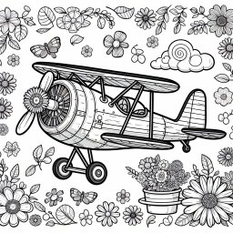 Neugieriger Blütengleiter - Tags: Flugzeug, Ausmalbild, Kreativität, Blumen, Kinder.