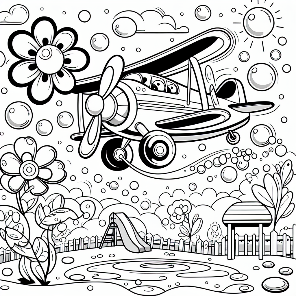 Fliegendes Spaßflugzeug im Abenteuer - Flugzeug, Spielplatz, Winter, Nachmittag, Blumenwiese