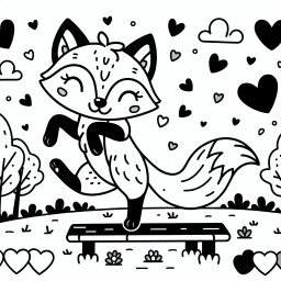 Tanzender Fuchs im Frühling - Fuchs tanzt, Frühlingstag, Spielplatzfreude, fröhlicher Fuchs, bunter Ausmalspaß