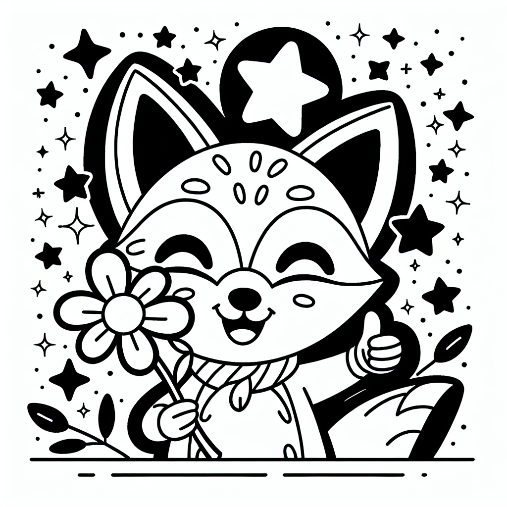 Glücksstern Fuchs - Tags: Fuchs, Ausmalbild, Cartoon, Kinder, Farben.