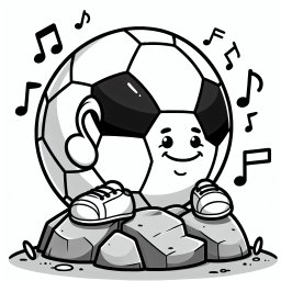 Fröhlicher Musikkick - Tags: Fußball, Ausmalbild, Musiknoten, Kinder, Kreativität.