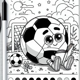 Neugieriger Fußballabenteurer - Fußball lesen, Herbstmorgen, Ausmalbild Kinder, Buch genießen, Tor im Hintergrund