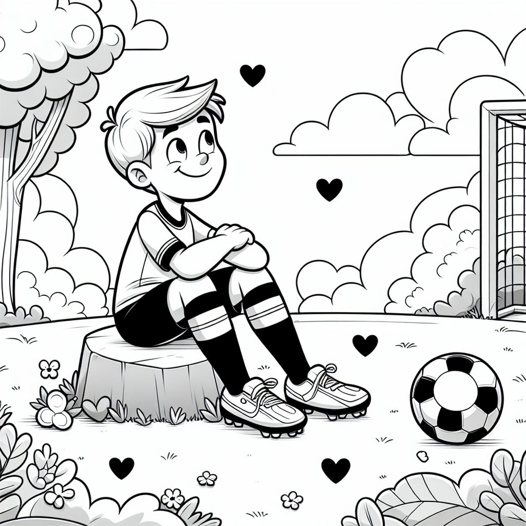 Fröhlicher Fußballfreund - Fußballspielen, Waldrandpause, Sommerspaß, Kindheitsträume, Ausmalfreude