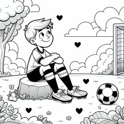 Fröhlicher Fußballfreund - Fußballspielen, Waldrandpause, Sommerspaß, Kindheitsträume, Ausmalfreude