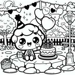 Fröhlicher Geburtstag im Sommer - Geburtstagstorte, Luftballons, Partyhut, Geschenk, Abenddämmerung