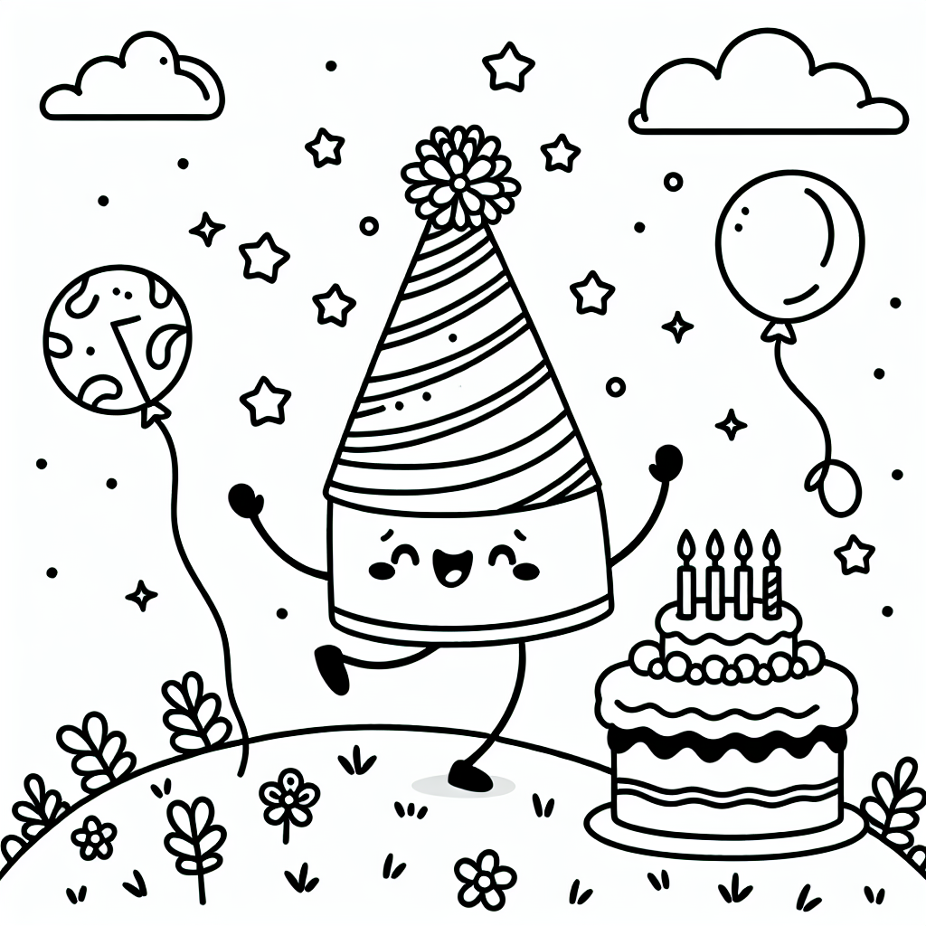 Geburtstagsfreude auf der Wiese - Geburtstagstorte, tanzender Kuchen, Luftballons, Frühlingswiese, Himmelssterne