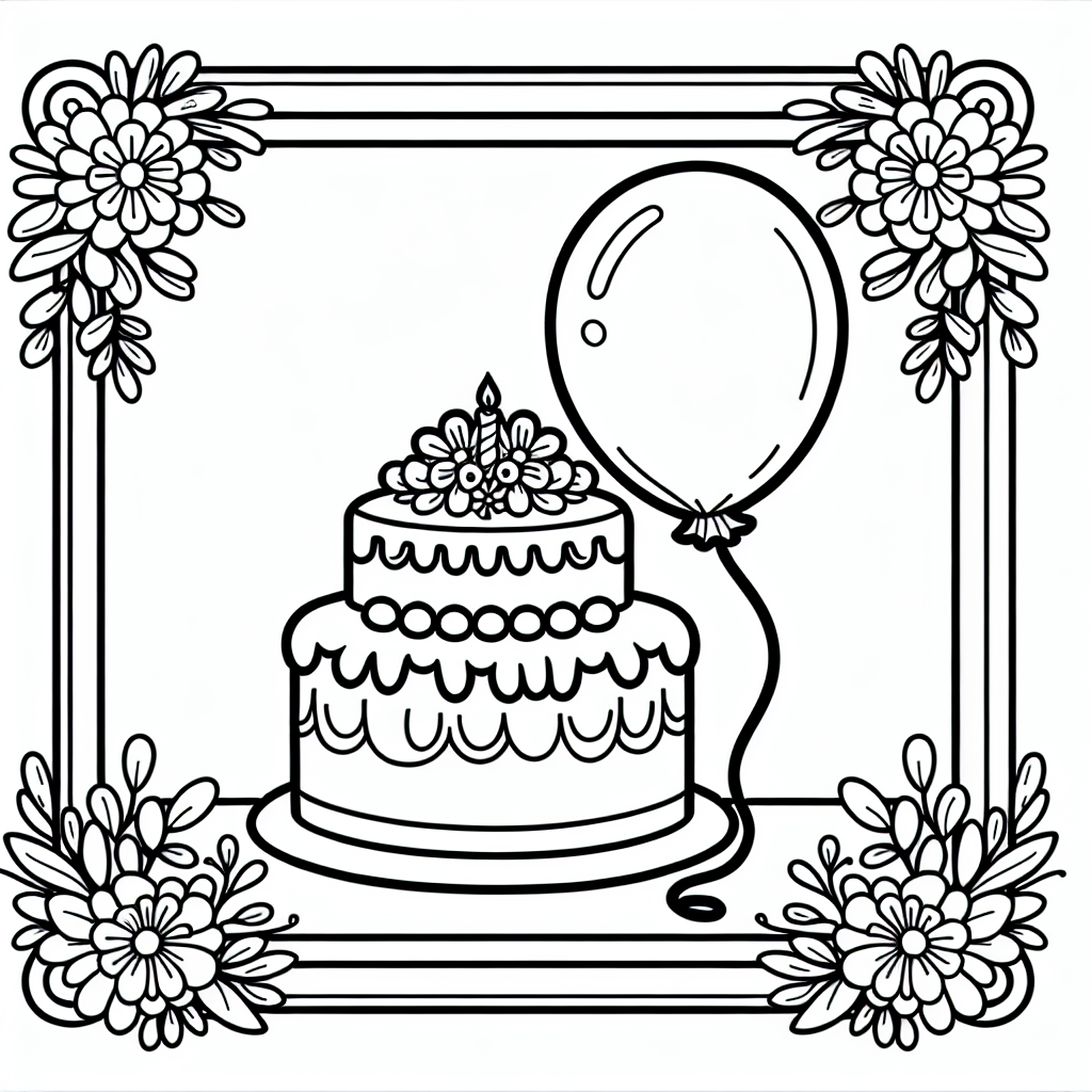 Lasst uns gemeinsam ein fröhliches Geburtstagsbild ausmalen! In der Mitte des Bildes wartet eine prächtige Geburtstagstorte darauf, in bunten Farben zu erstrahlen. Ein großer, fröhlicher Luftballon schwebt über der Torte und ist umrahmt von wunderschönen Blumen, die darauf warten, in all ihren Farben zum Leben erweckt zu werden.
Hier ist ein kleines Geheimnis über das Bild: Wenn du die Blumen in den Farben des Regenbogens ausmalst, erzählt man sich, dass die Torte magische Kräfte bekommt und einen Wunsch erfüllen kann! Was würdest du dir wünschen?
Beginne doch mit den Kerzen auf der Torte. Du kannst sie in vielen bunten Farben ausmalen. Vielleicht möchtest du sie in leuchtendem Gelb oder Blau gestalten? Danach kannst du den Kuchen selbst in einem appetitlichen Braun oder einem leckeren Rosa ausmalen. Lass deiner Fantasie freien Lauf!
Vergiss nicht, die Luftballons in leuchtenden Farben zu gestalten. Vielleicht möchtest du auch ein paar kleine Geschenke um die Torte malen und ihnen bunte Schleifen verpassen? Während du malst, kannst du leise ein Geburtstagslied summen, um richtig in Feststimmung zu kommen. Viel Spaß beim Ausmalen!