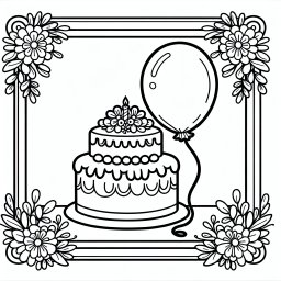 Verträumter Tortenballon – #Geburtstag, #Ausmalbild, #Kuchen, #Luftballons, #Blumen.