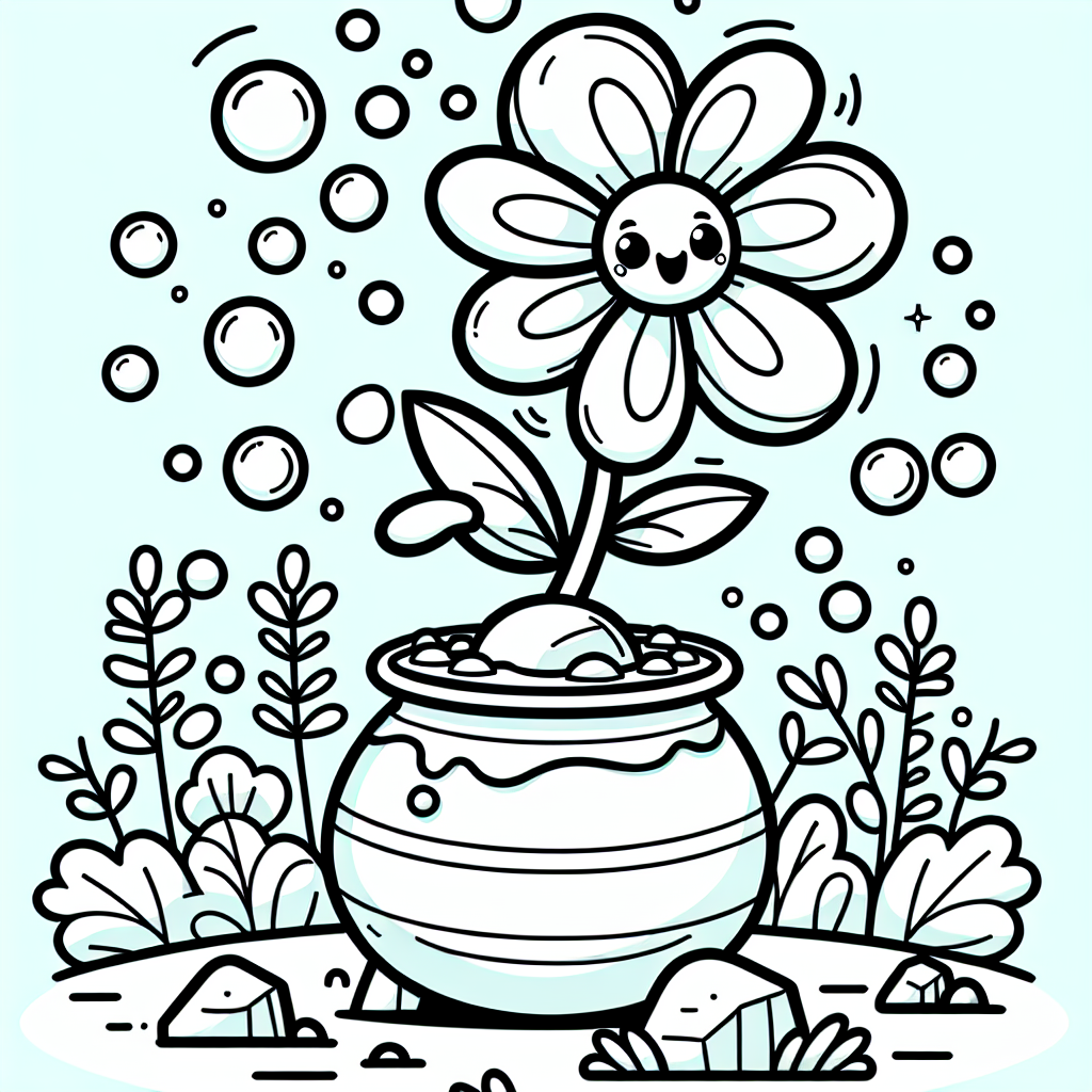 Blase mit Blume - Blume, Winterlandschaft, Malbuch
