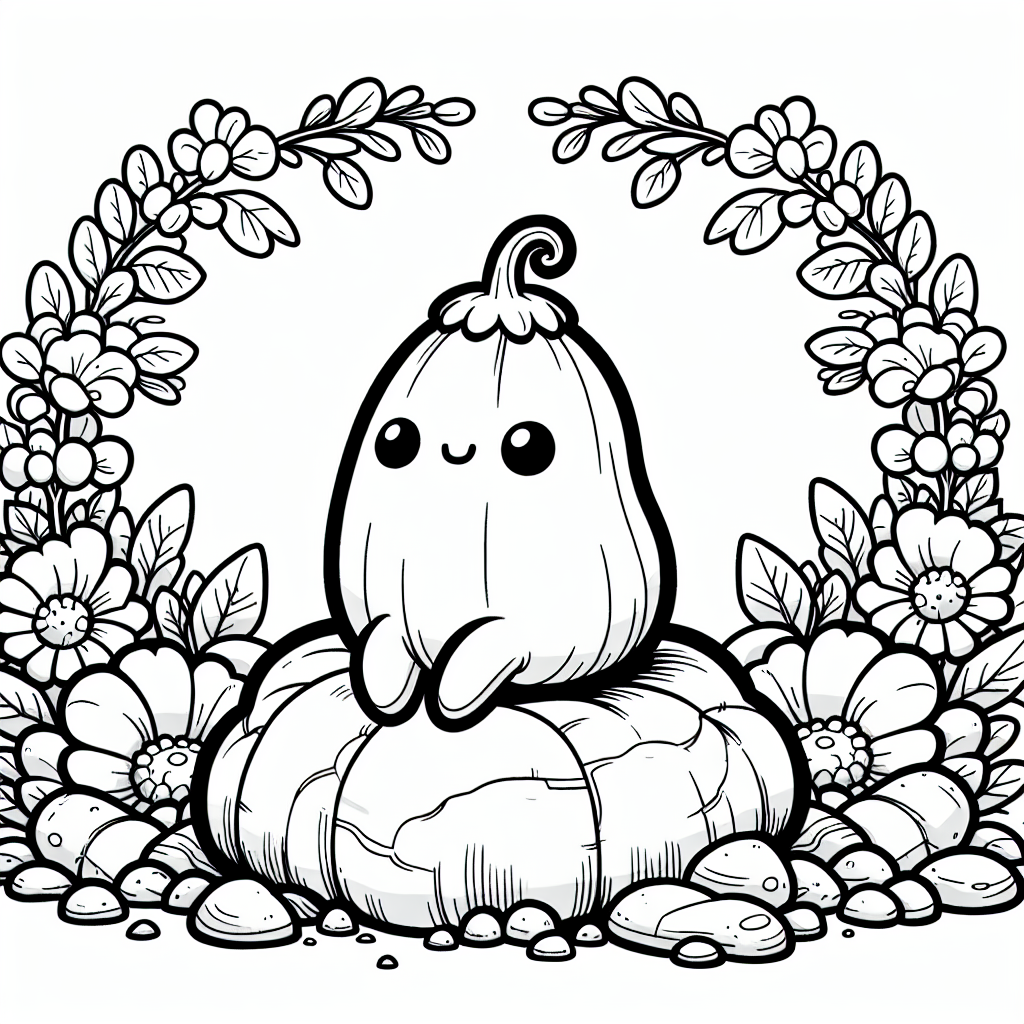 Neugieriger Kürbis - Tags: Ausmalbild, Gemüse, Kreativität, Kinder, Fantasie