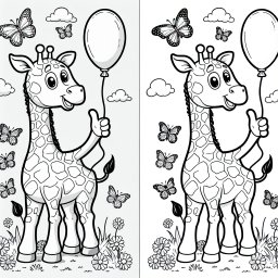 Fröhlichballon - Tags: Giraffe, Luftballon, Schmetterlinge, Savanne, Ausmalbild