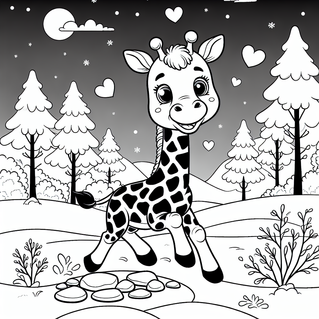 Lustige Giraffe im Winter - <Giraffe, langer Hals, Tannenbaum, Winter, Sterne