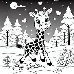 Lustige Giraffe im Winter - <Giraffe, langer Hals, Tannenbaum, Winter, Sterne, Nacht>