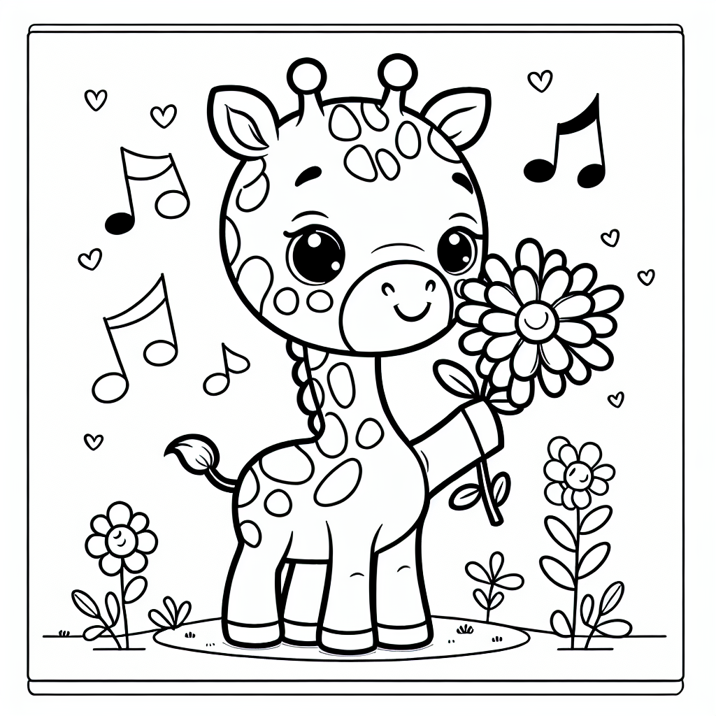 Freundliche Blumentöne - Giraffe, Ausmalen, Kinder, Savanne, Musiknoten