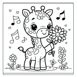 Freundliche Blumentöne - Giraffe, Ausmalen, Kinder, Savanne, Musiknoten