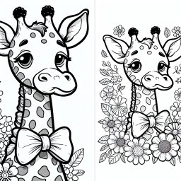 Neugierigiraffe – Tags: Giraffe, Ausmalbild, Kreativität, Afrika, Blumen, Kinderkunst