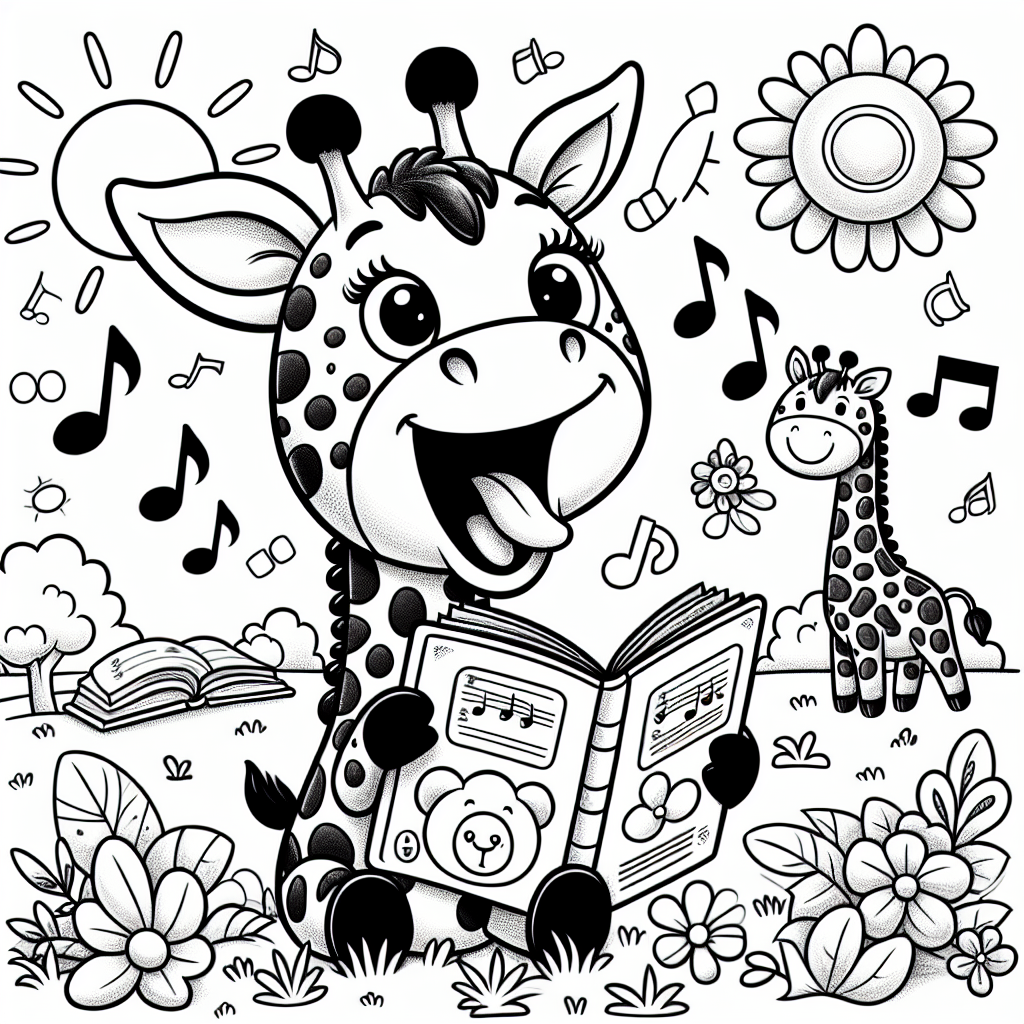 Lesefreudige Giraffe - Sommermorgen, fröhliche Tiere, langer Hals, Savanne Abenteuer