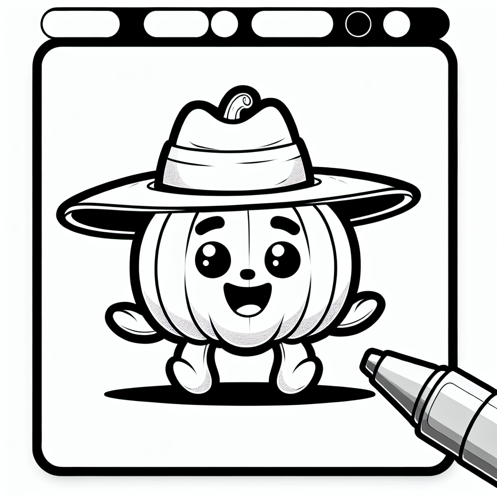 Lustiger Tanzkürbis - Kürbis, Halloween, Ausmalbild, Tanzen, Hut