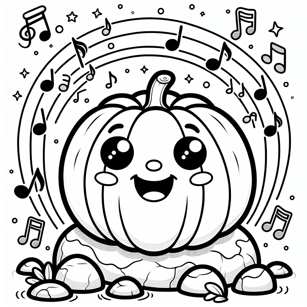 Fröhlicher Klangkürbis - Halloween, Kürbis, Ausmalbild, Kostüm, Musiknoten