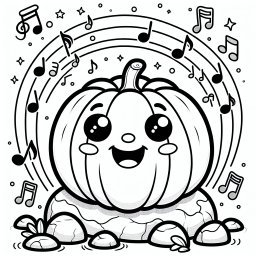 Fröhlicher Klangkürbis - Halloween, Kürbis, Ausmalbild, Kostüm, Musiknoten