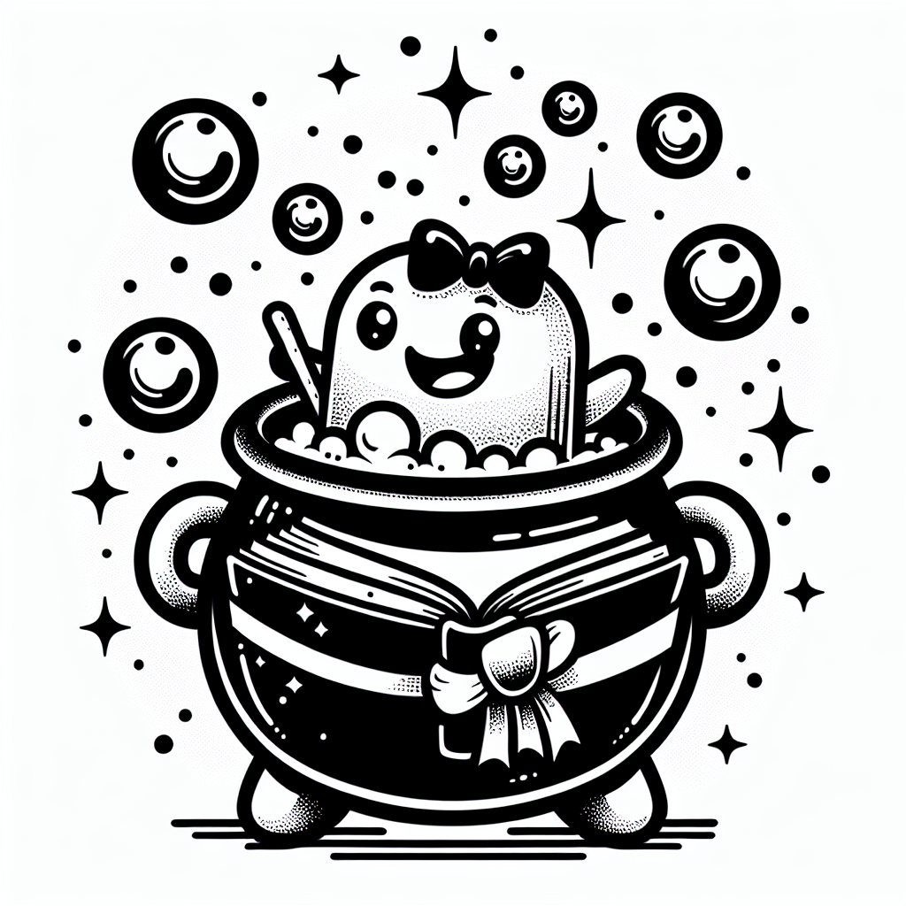 Fröhlicher Zauberkessel - Hexenkessel, Halloween, Magie, Ausmalbild