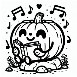 Fröhlicher Lesekürbis - Kürbis, Halloween, Ausmalbild, Gespenster, Süßigkeiten