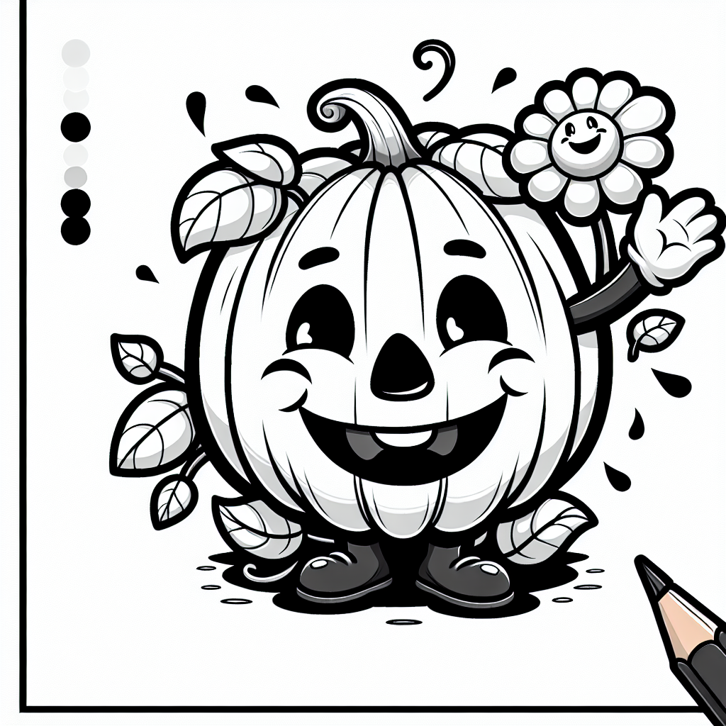 Freundlicher Blumenfratz - Halloween, Kürbis, Ausmalbild, Grusel, Kinder