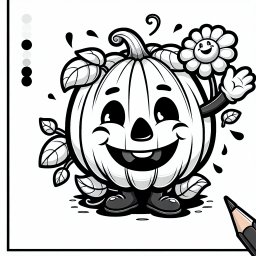 Freundlicher Blumenfratz - Halloween, Kürbis, Ausmalbild, Grusel, Kinder