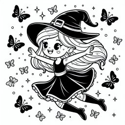 Fröhliche Hexerei - Hexe, Halloween, Ausmalbild, Schmetterlinge, Kreativität